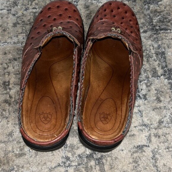 Ariat Womens 9 B Mules Clogs Brown Leather Ostrich Print Slip On Shoes T… - Picture 6 of 6